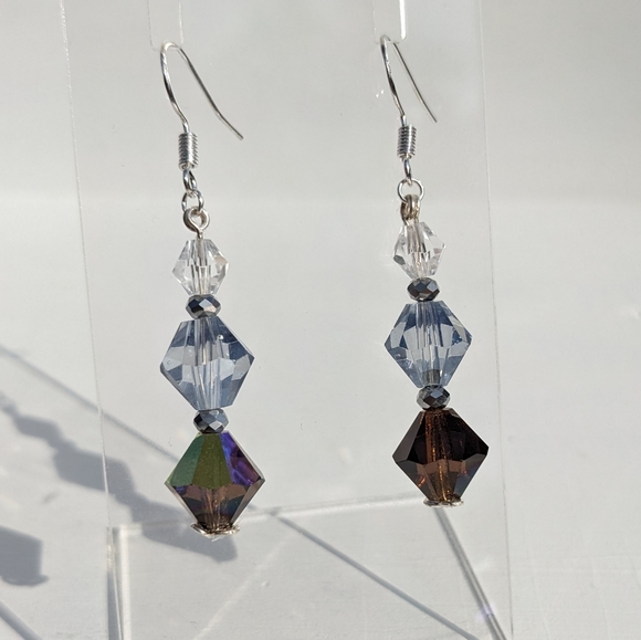 Artisan Sparkly Bi-Cone Czech Glass Beaded Earrings Handmade Beautiful - Picture 5 of 10